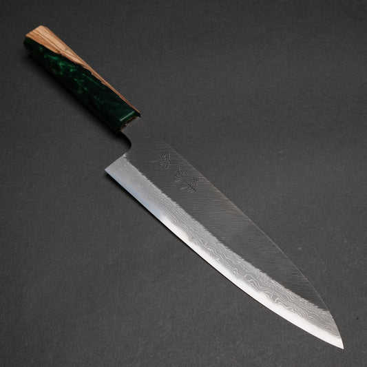 Ajikataya White #2 Matsuba Damascus Gyuto 210 Olive/ Resin Handle (#11)