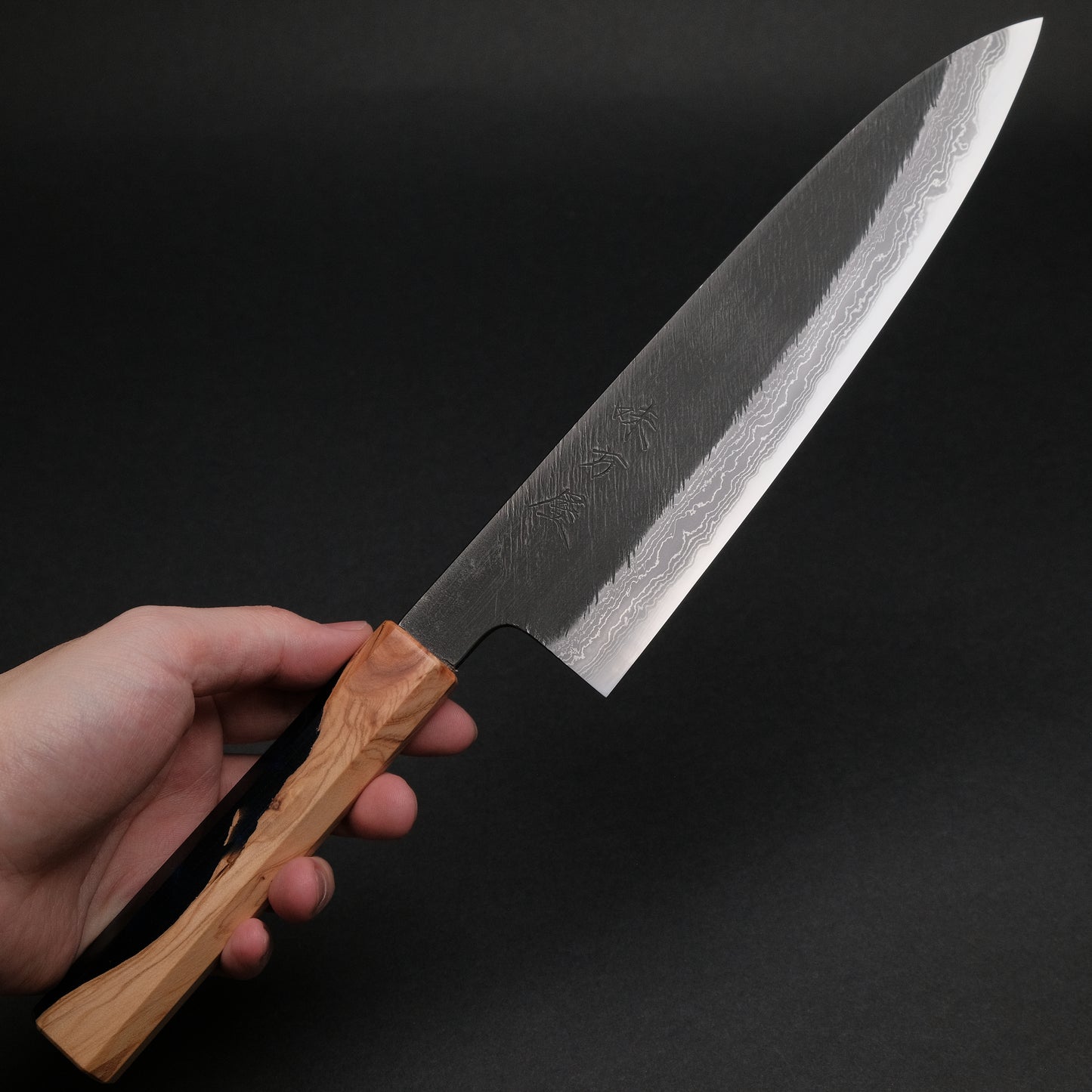 Ajikataya White #2 Matsuba Damascus Gyuto 210 Olive/ Resin Handle (#11)