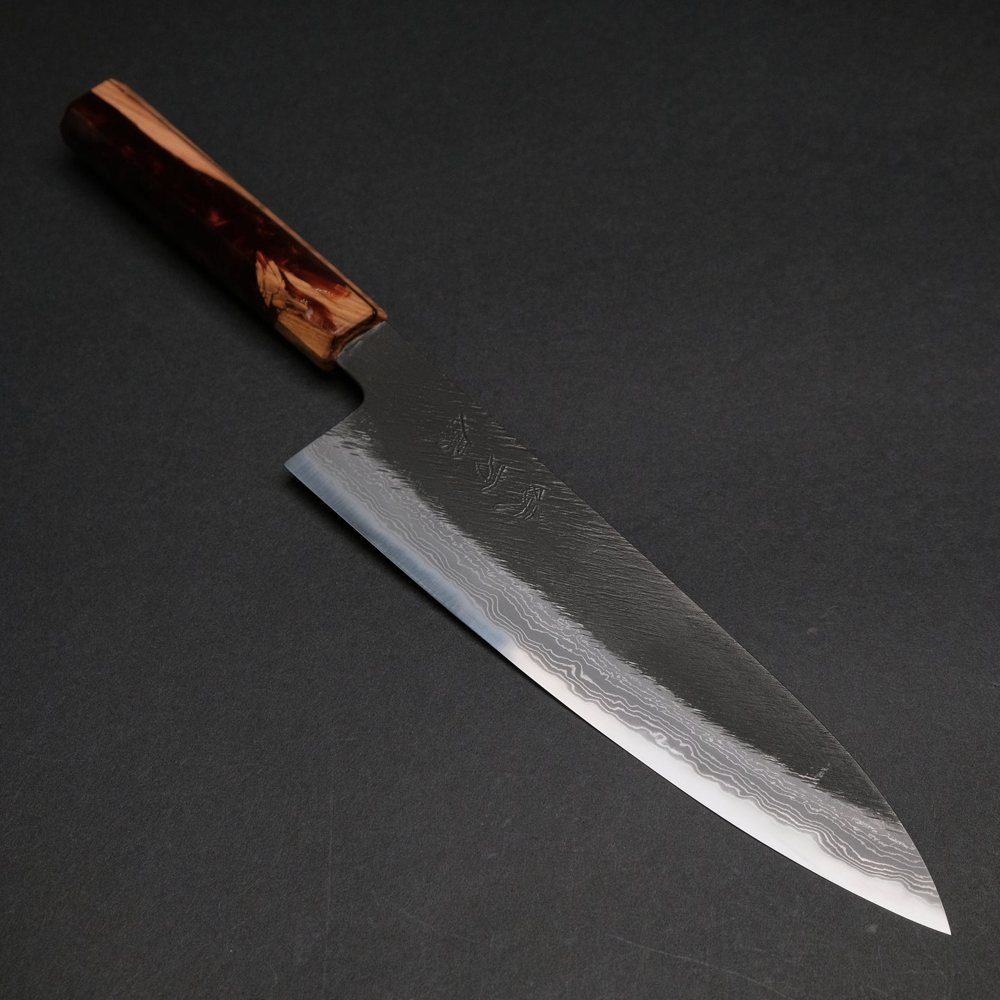 Ajikataya White #2 Matsuba Damascus Gyuto 210 Olive/ Resin Handle (#11)