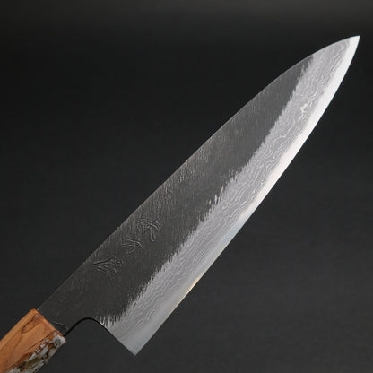 Ajikataya White #2 Matsuba Damascus Gyuto 210 Olive/ TQPRV Handle (#13)