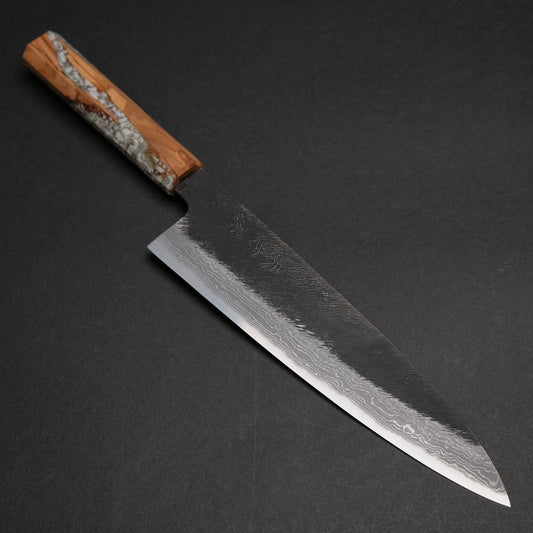 Ajikataya White #2 Matsuba Damascus Gyuto 210 Olive/ TQPRV Handle (#13)