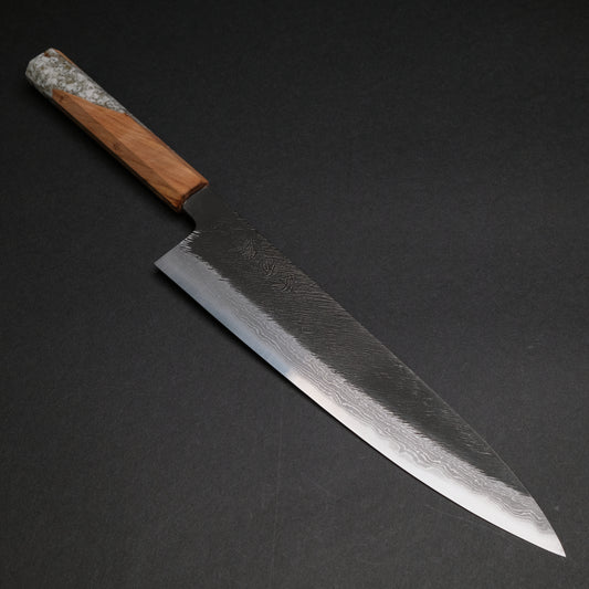 Ajikataya White #2 Matsuba Damascus Gyuto 240 Olive/ TQPRV Handle (#06)