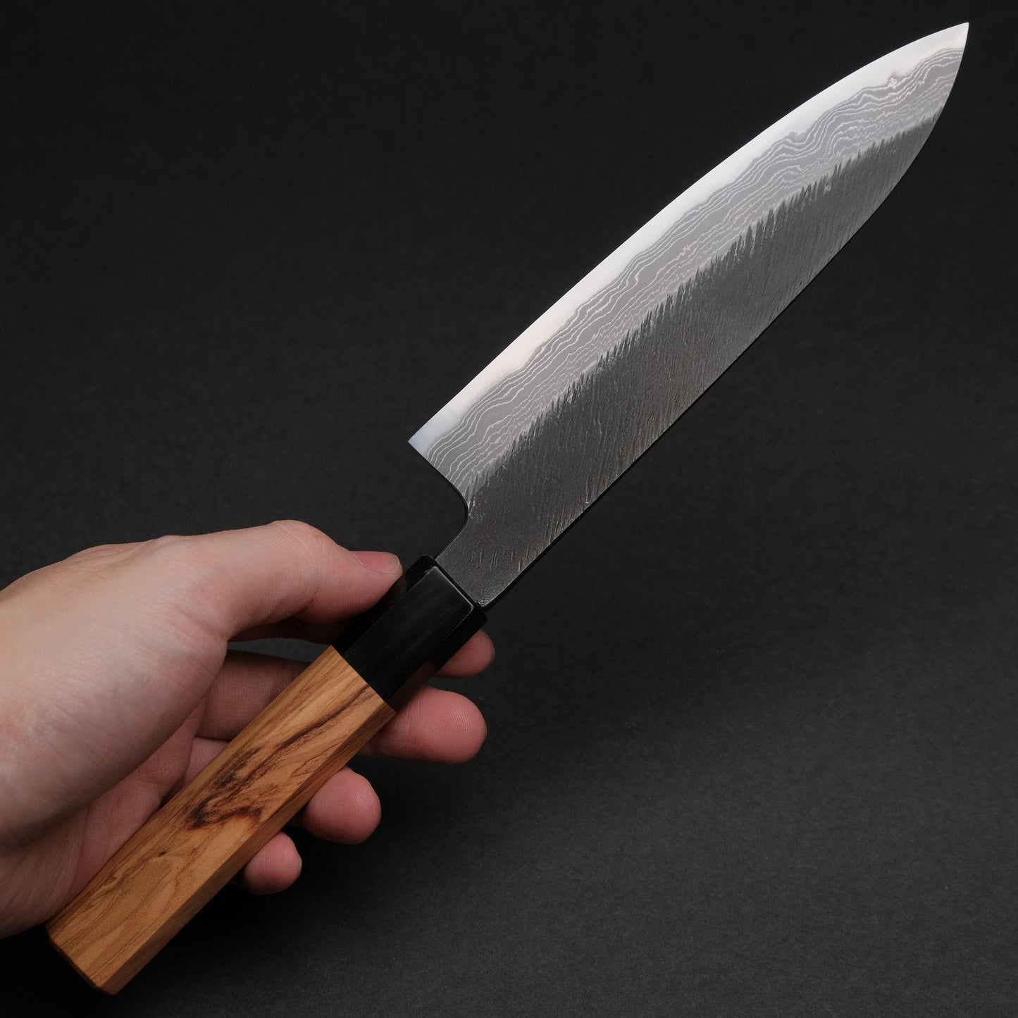 Ajikataya White #2 Matsuba Damascus Petty 150 Olive x Buffalo Horn Handle (#69)