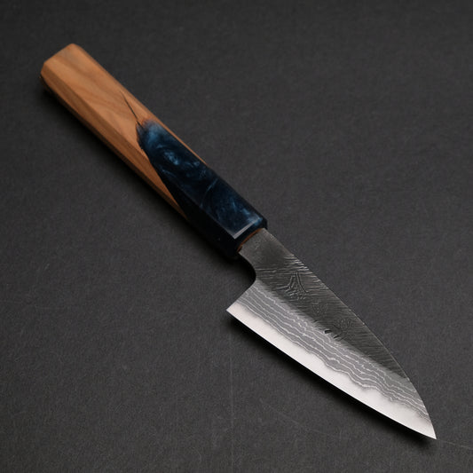 Ajikataya White #2 Matsuba Damascus Petty 80 Olive/ Resin Handle (#30)