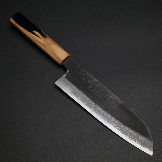 Ajikataya White #2 Matsuba Damascus Santoku 180 Olive/ Resin Handle (#19)