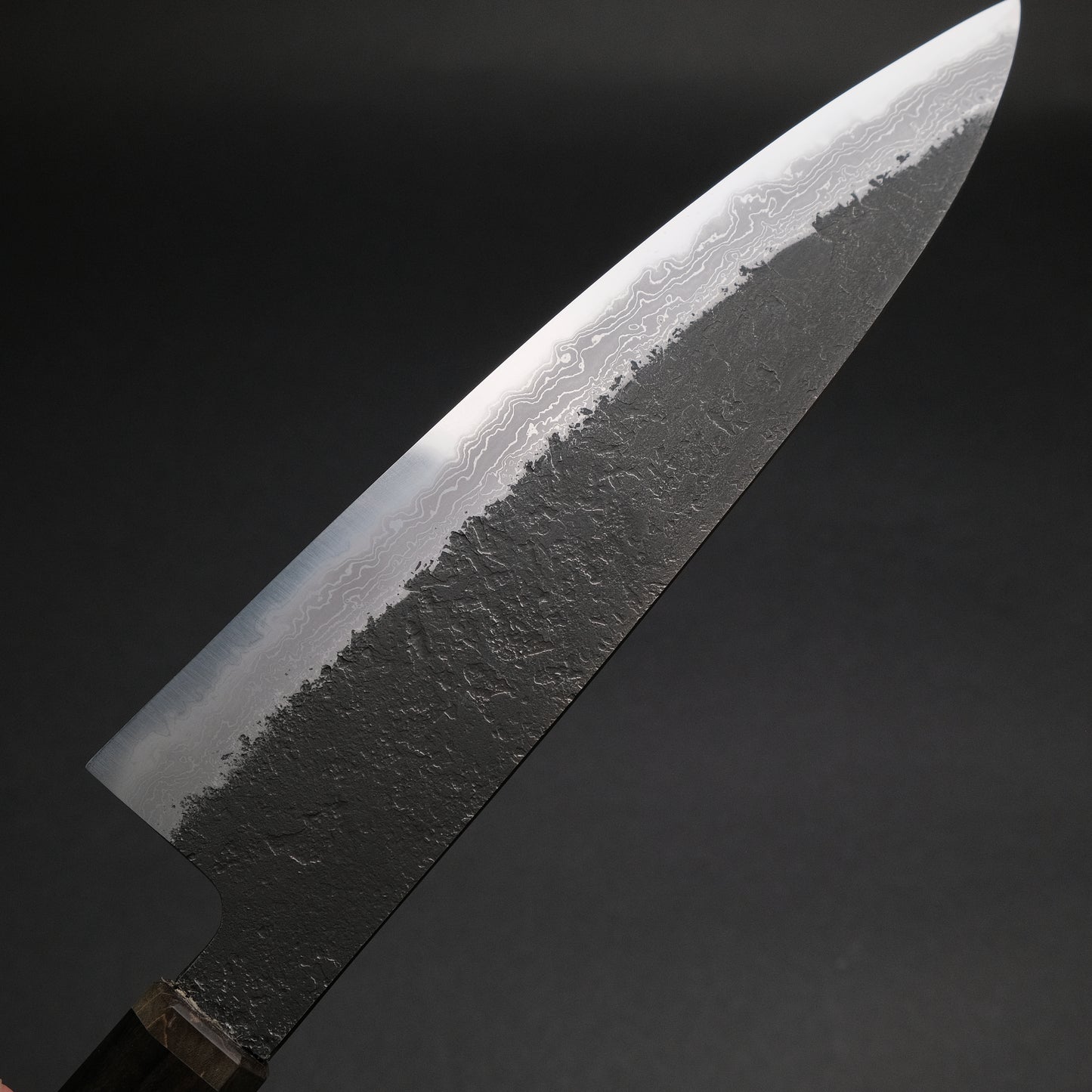 Ajikataya White #2 Nashiji Damascus Gyuto 210 Ebony x Stabilizedwood Handle (#44)