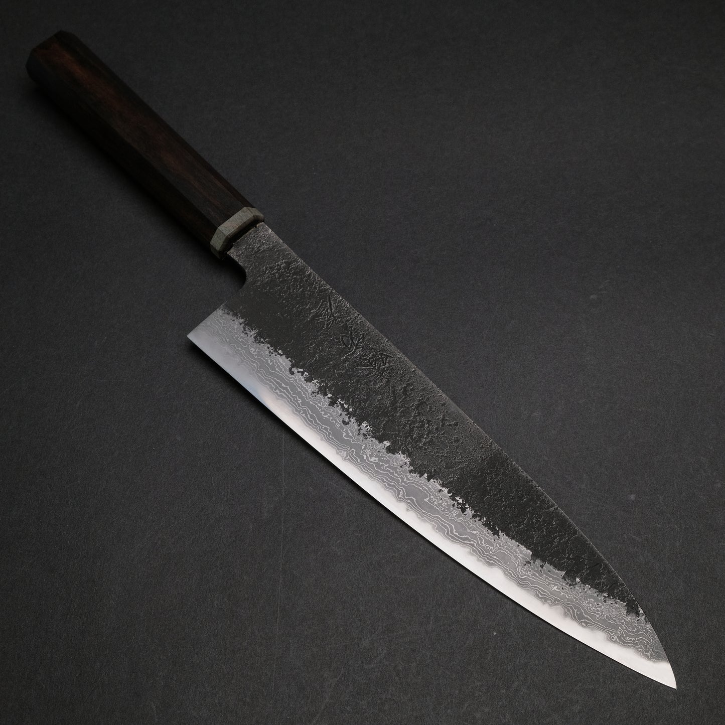 Ajikataya White #2 Nashiji Damascus Gyuto 210 Ebony x Stabilizedwood Handle (#44)