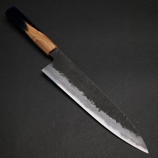 Ajikataya White #2 Nashiji Damascus Gyuto 210 Olive/ Resin Handle (#46)