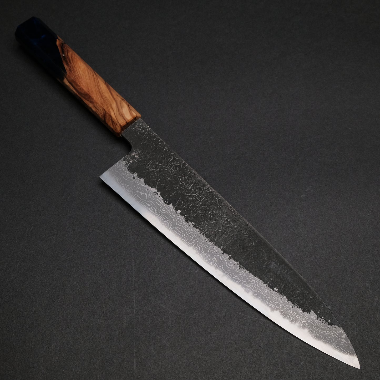 Ajikataya White #2 Nashiji Damascus Gyuto 210 Olive/ Resin Handle (#46)