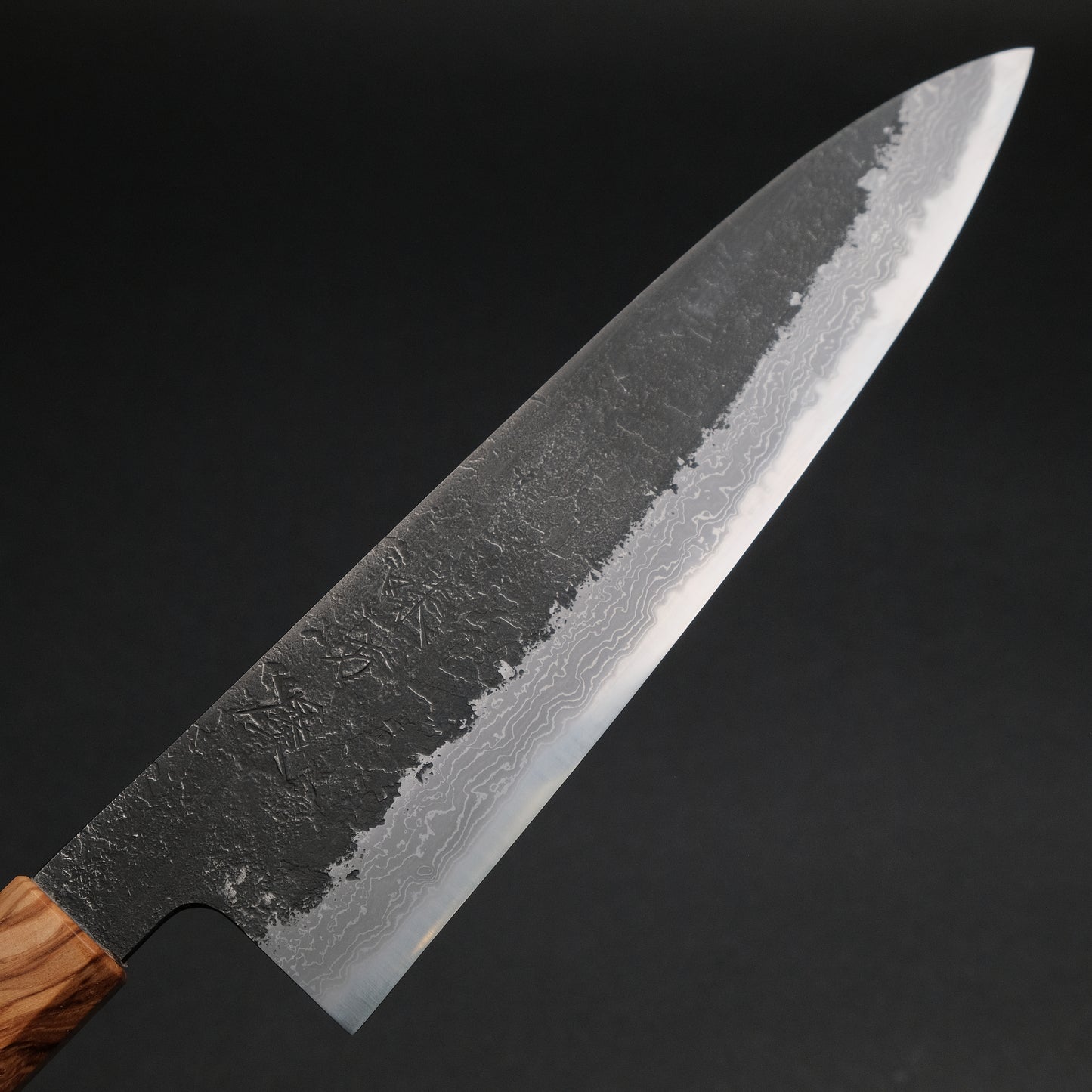 Ajikataya White #2 Nashiji Damascus Gyuto 210 Olive/ Resin Handle (#46)