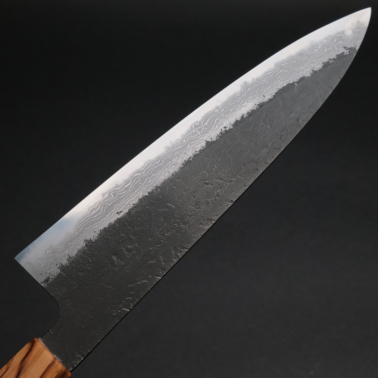 Ajikataya White #2 Nashiji Damascus Gyuto 210 Olive/ Resin Handle (#46)