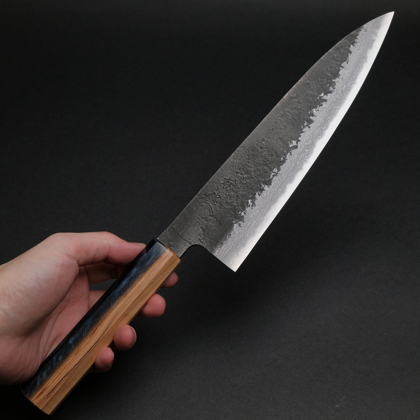 Ajikataya White #2 Nashiji Damascus Gyuto 210 Olive/ Resin Handle (#46)