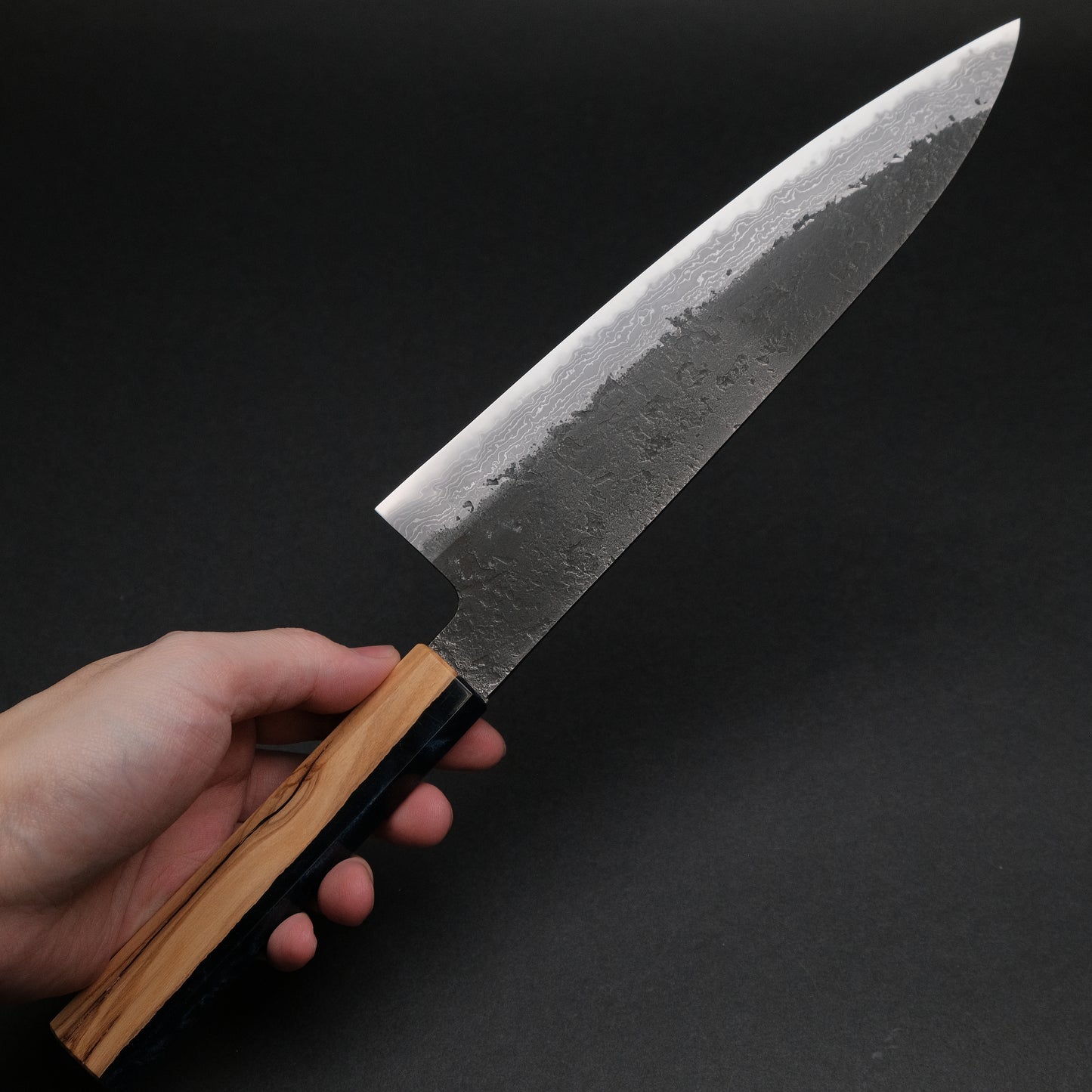 Ajikataya White #2 Nashiji Damascus Gyuto 210 Olive/ Resin Handle (#46)