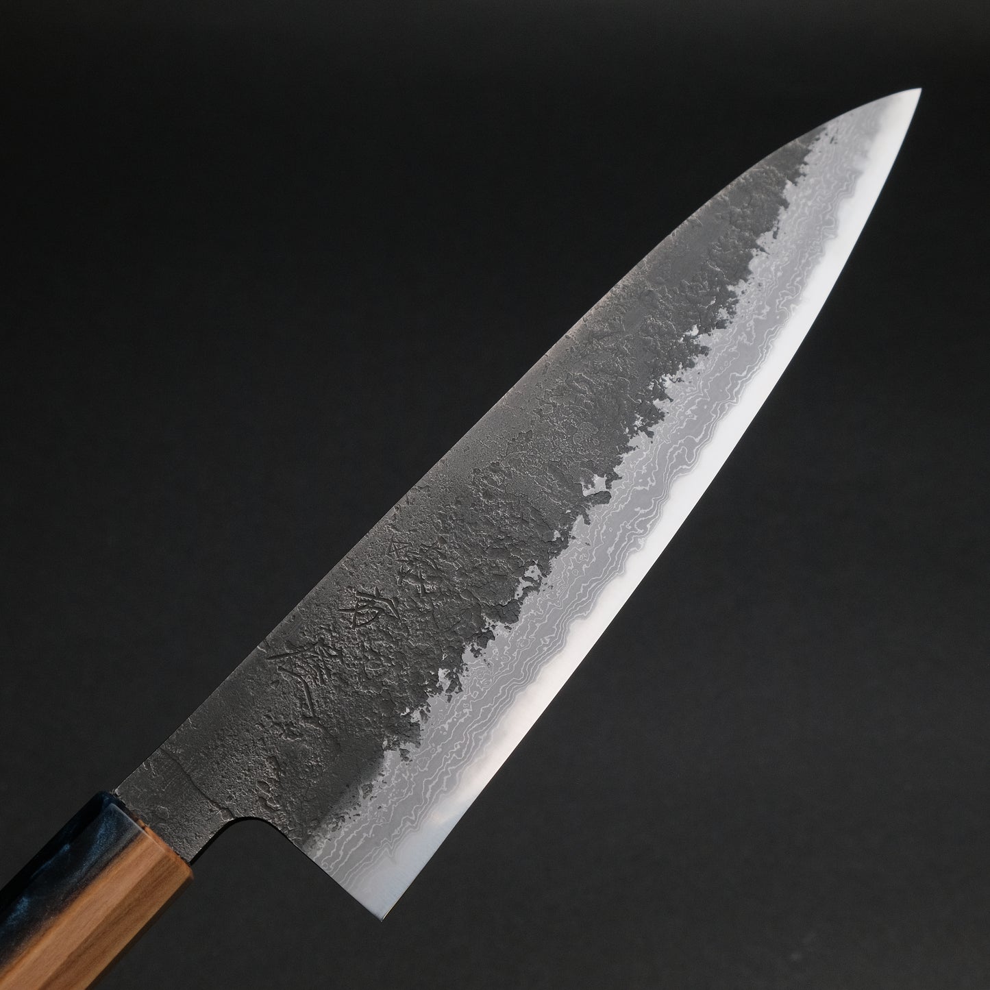 Ajikataya White #2 Nashiji Damascus Gyuto 210 Olive/ Resin Handle (#46)