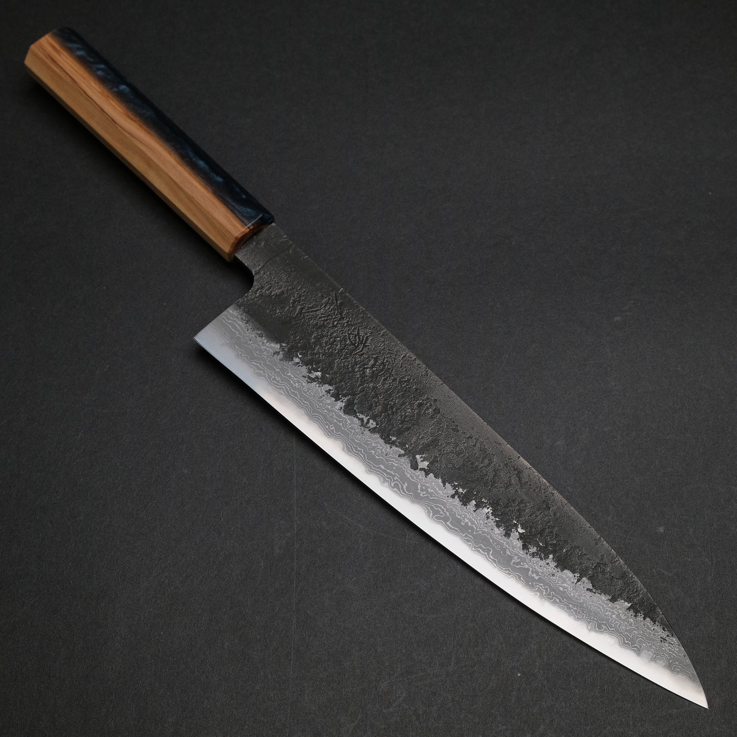 Ajikataya White #2 Nashiji Damascus Gyuto 210 Olive/ Resin Handle (#46)