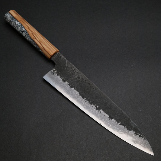 Ajikataya White #2 Nashiji Damascus Gyuto 210 Olive/ TQRV Handle (#45)