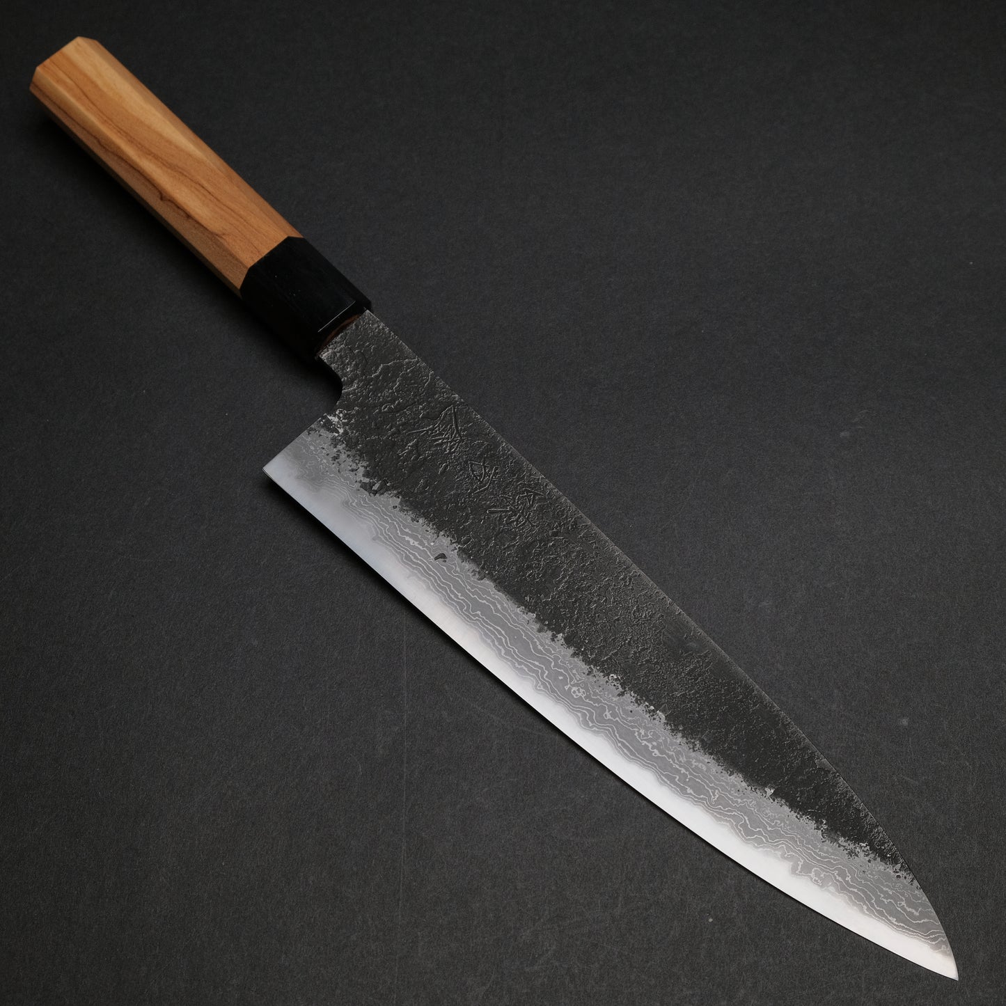 Ajikataya White #2 Nashiji Damascus Gyuto 210 Olive x Buffalo Horn Handle (#47)