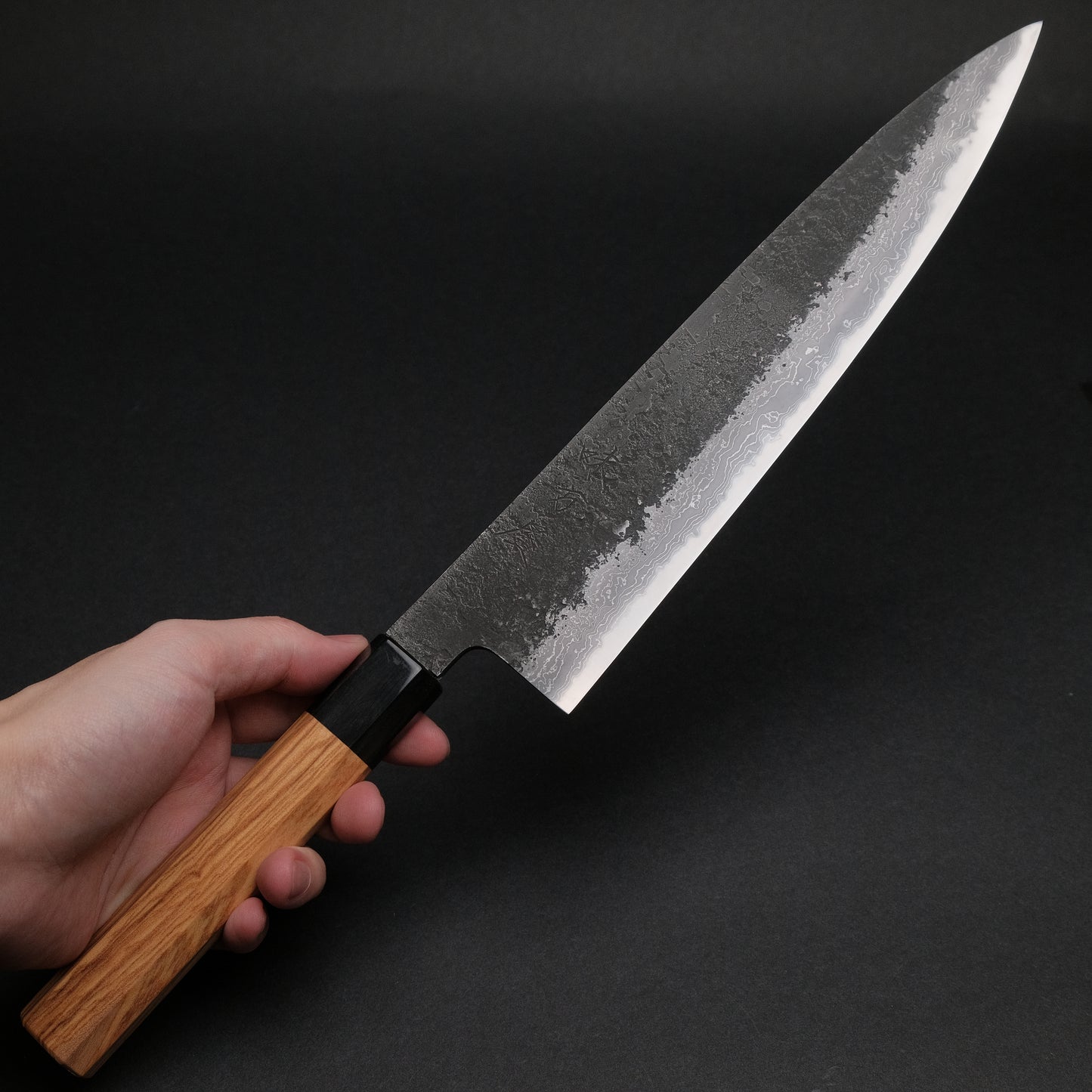 Ajikataya White #2 Nashiji Damascus Gyuto 240 Olive x Buffalo Horn Handle (#40)