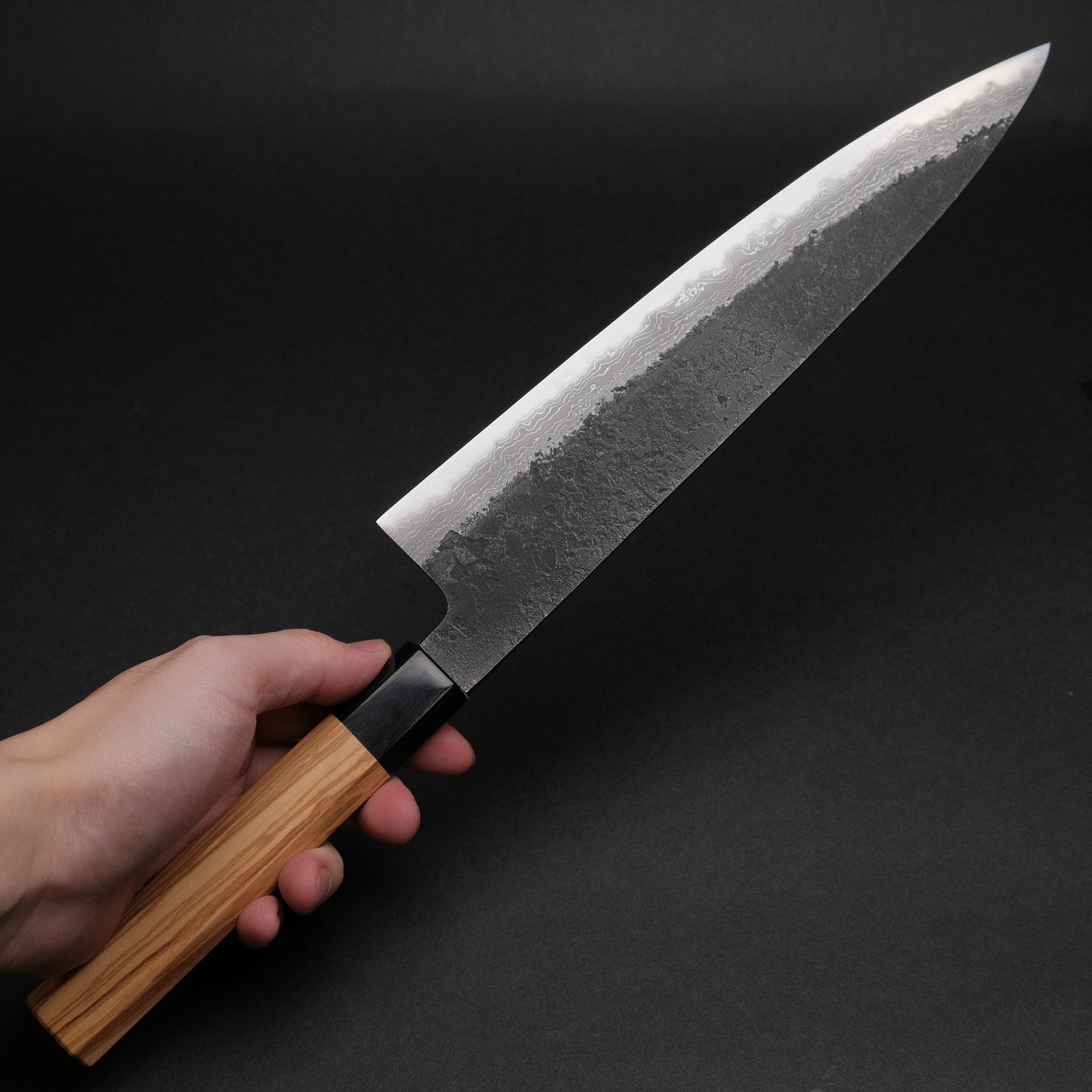 Ajikataya White #2 Nashiji Damascus Gyuto 240 Olive x Buffalo Horn Handle (#40)