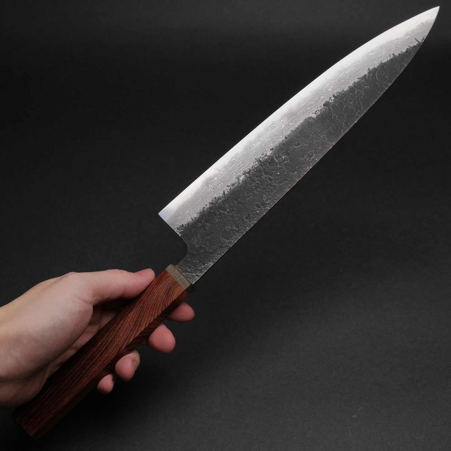 Ajikataya White #2 Nashiji Damascus Gyuto 240 Rosewood x Stabilizedwood Handle (#41)