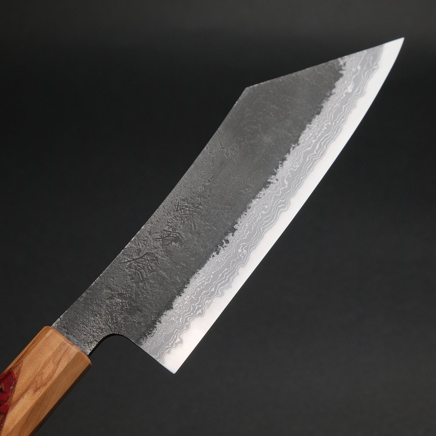 Ajikataya White #2 Nashiji Damascus Hakata 180 Olive/ TQRPV Handle (#57)