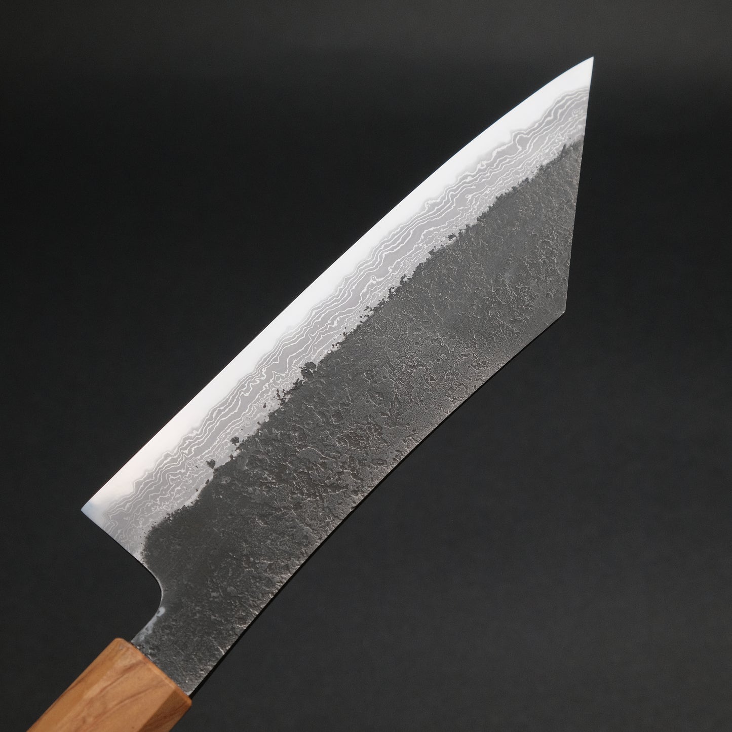 Ajikataya White #2 Nashiji Damascus Hakata 180 Olive/ TQRPV Handle (#57)