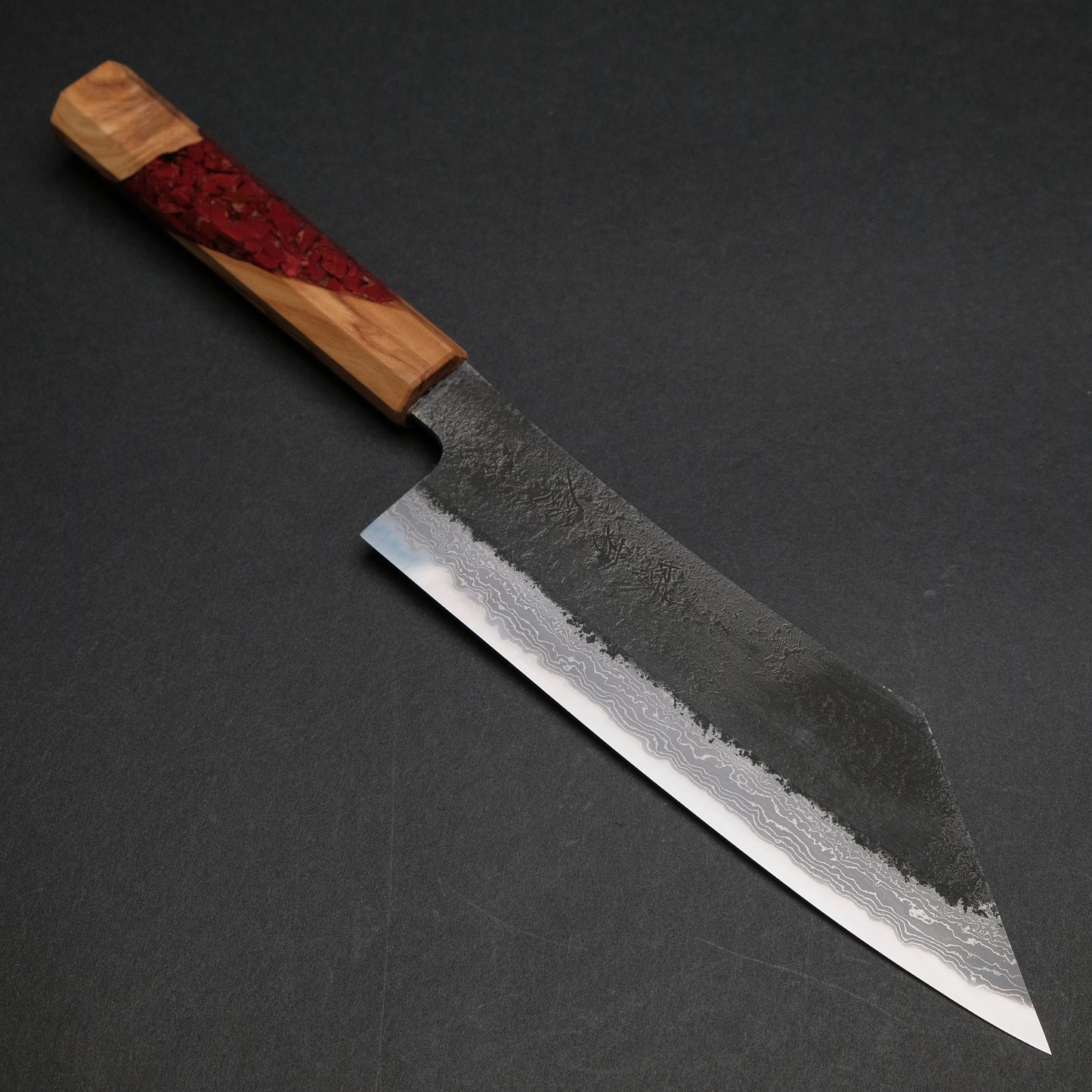 Ajikataya White #2 Nashiji Damascus Hakata 180 Olive/ TQRPV Handle (#57)