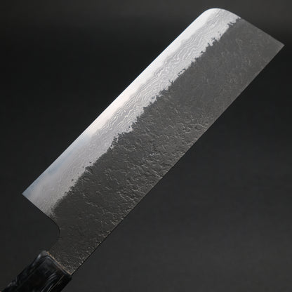 Ajikataya White #2 Nashiji Damascus Nakiri 180 Olive/ Resin Handle (#52)