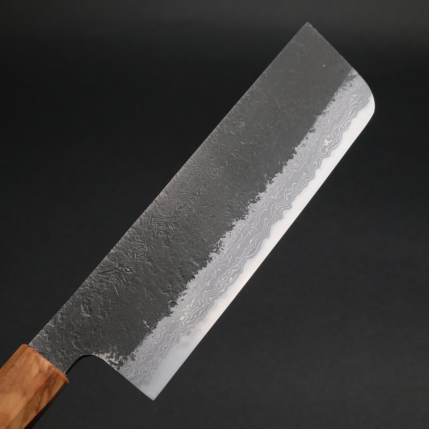 Ajikataya White #2 Nashiji Damascus Nakiri 180 Olive/ Resin Handle (#52)