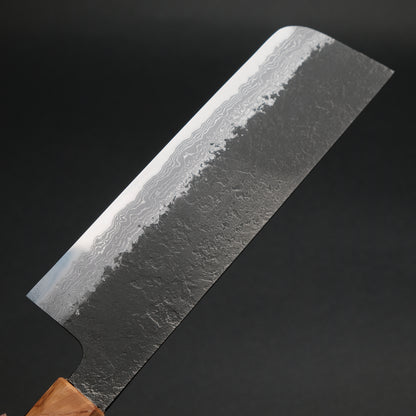 Ajikataya White #2 Nashiji Damascus Nakiri 180 Olive/ Resin Handle (#52)