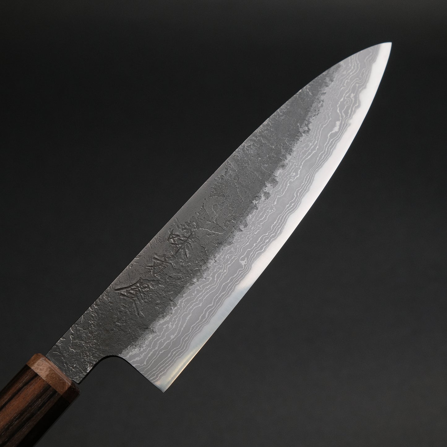 Ajikataya White #2 Nashiji Damascus Petty 150 Ebony x Stabilizedwood Handle (#61)