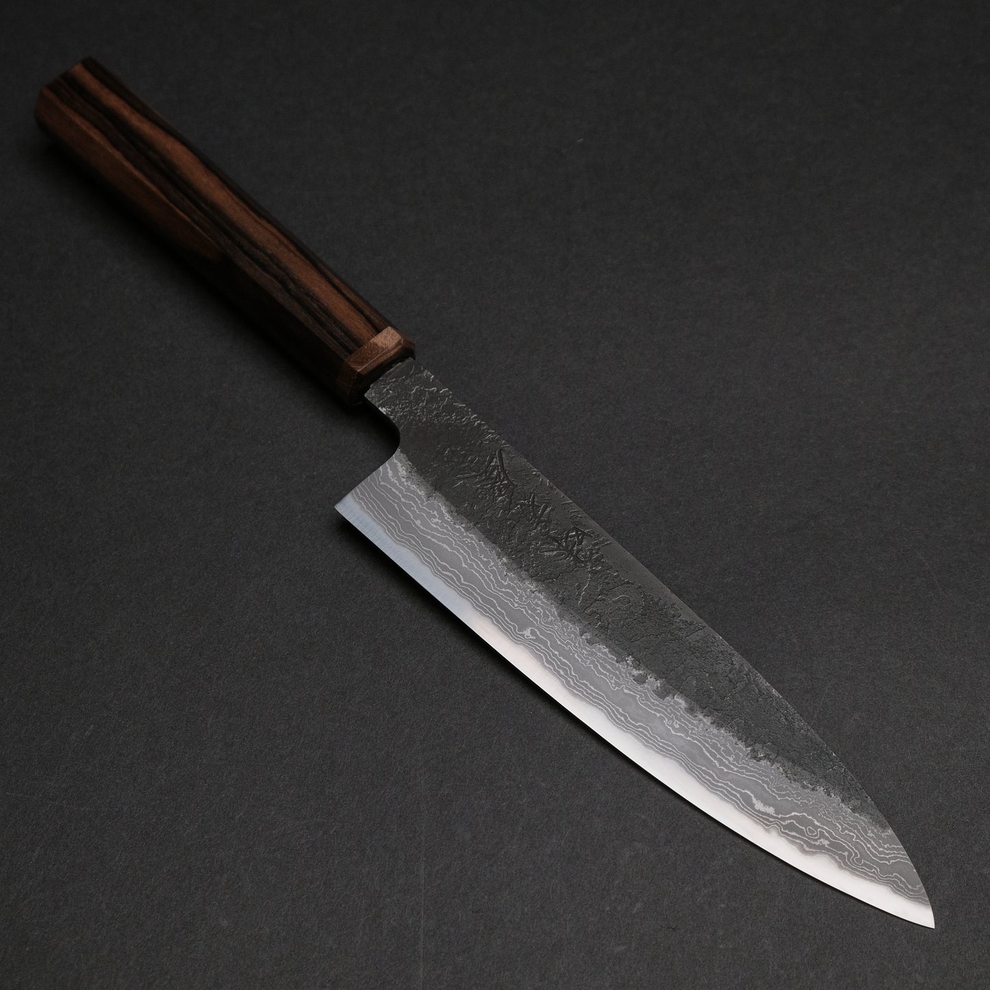 Ajikataya White #2 Nashiji Damascus Petty 150 Ebony x Stabilizedwood Handle (#61)