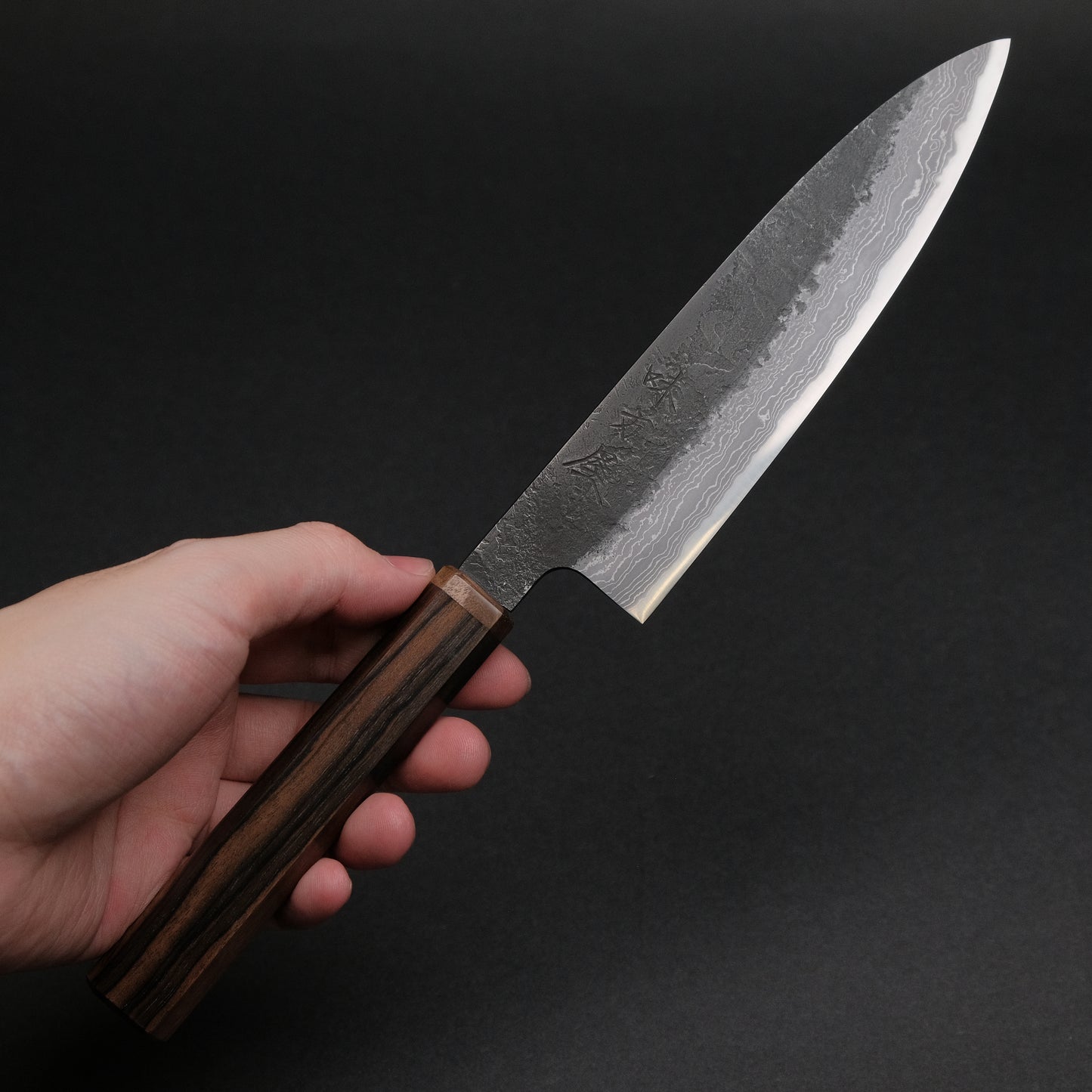 Ajikataya White #2 Nashiji Damascus Petty 150 Ebony x Stabilizedwood Handle (#61)