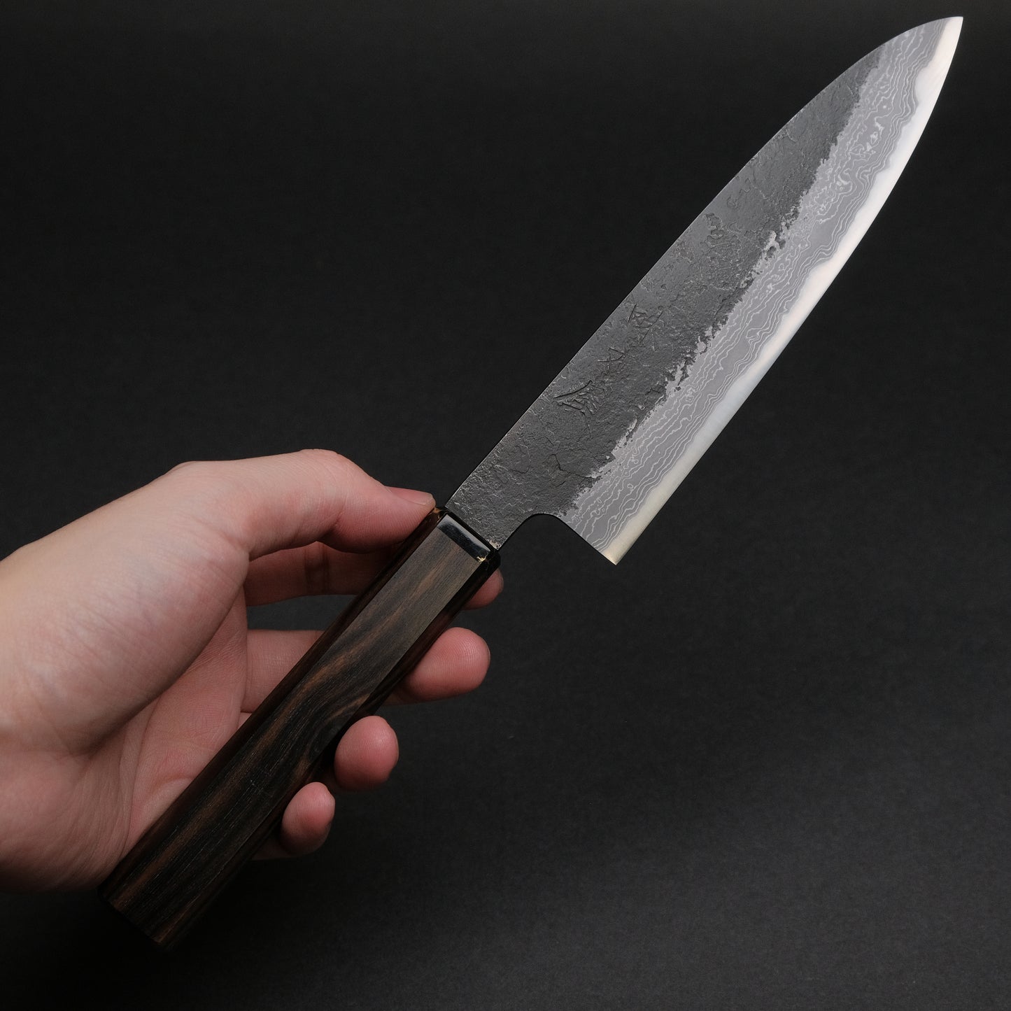 Ajikataya White #2 Nashiji Damascus Petty 150 Ebony x TQP Handle (#63)