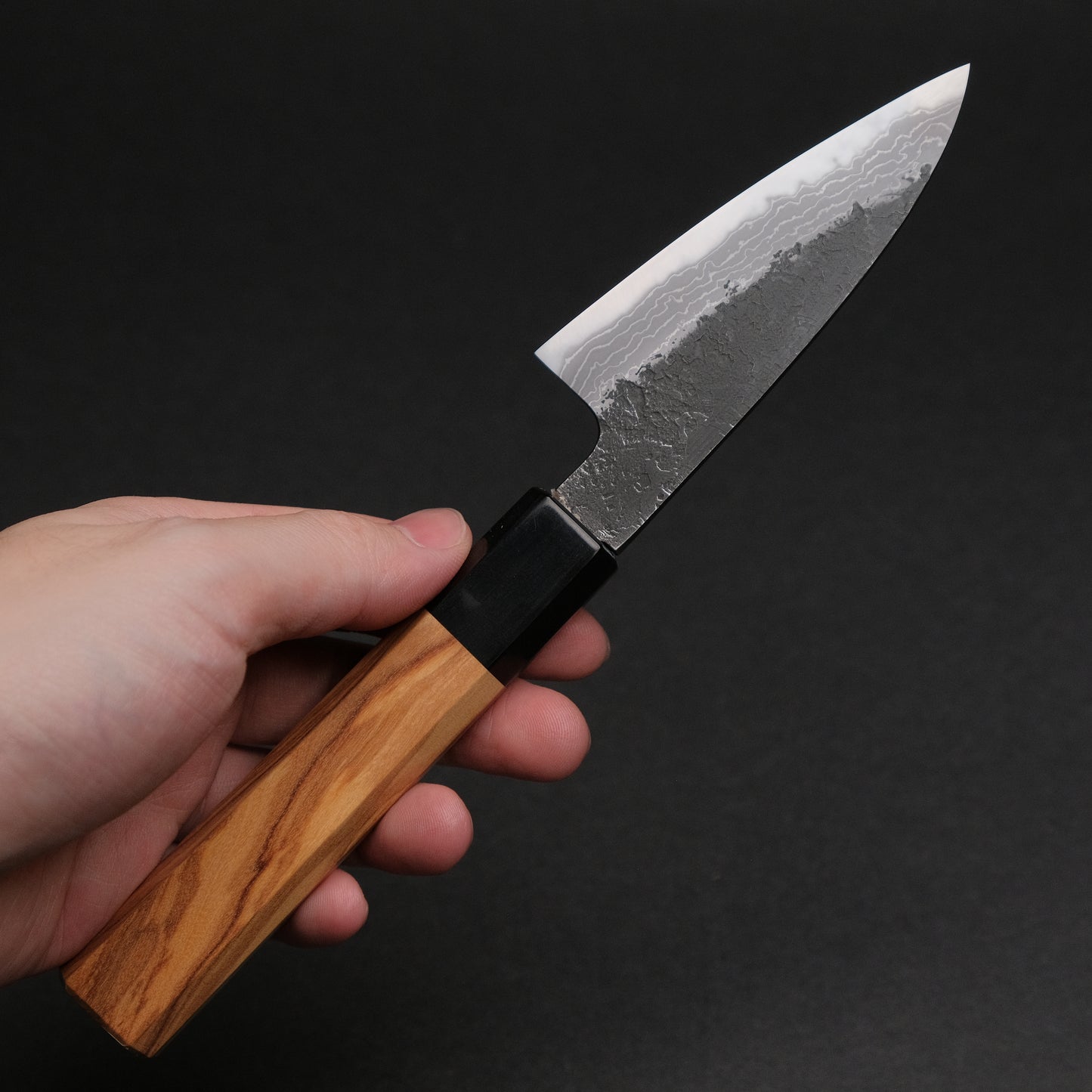 Ajikataya White #2 Nashiji Damascus Petty 85 Olive x Buffalo Horn Handle (#65)