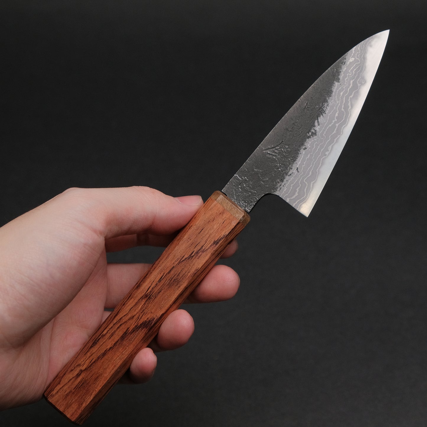 Ajikataya White #2 Nashiji Damascus Petty 85 Rosewood x Stabilizedwood Handle (#67)