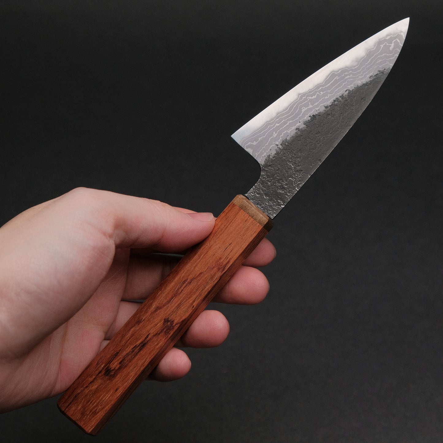 Ajikataya White #2 Nashiji Damascus Petty 85 Rosewood x Stabilizedwood Handle (#67)