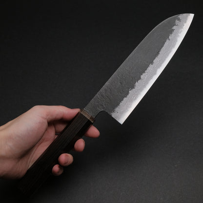 Ajikataya White #2 Nashiji Damascus Santoku 180 Ebony x Stabilizedwood Handle (#50)