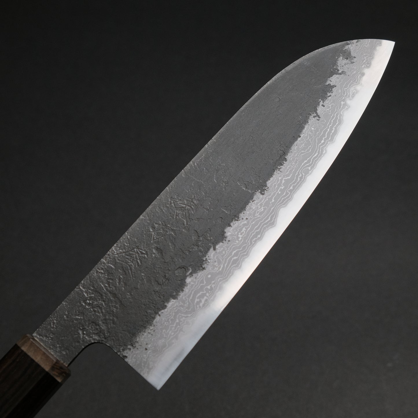 Ajikataya White #2 Nashiji Damascus Santoku 180 Ebony x Stabilizedwood Handle (#50)