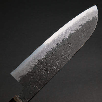 Ajikataya White #2 Nashiji Damascus Santoku 180 Ebony x Stabilizedwood Handle (#50)