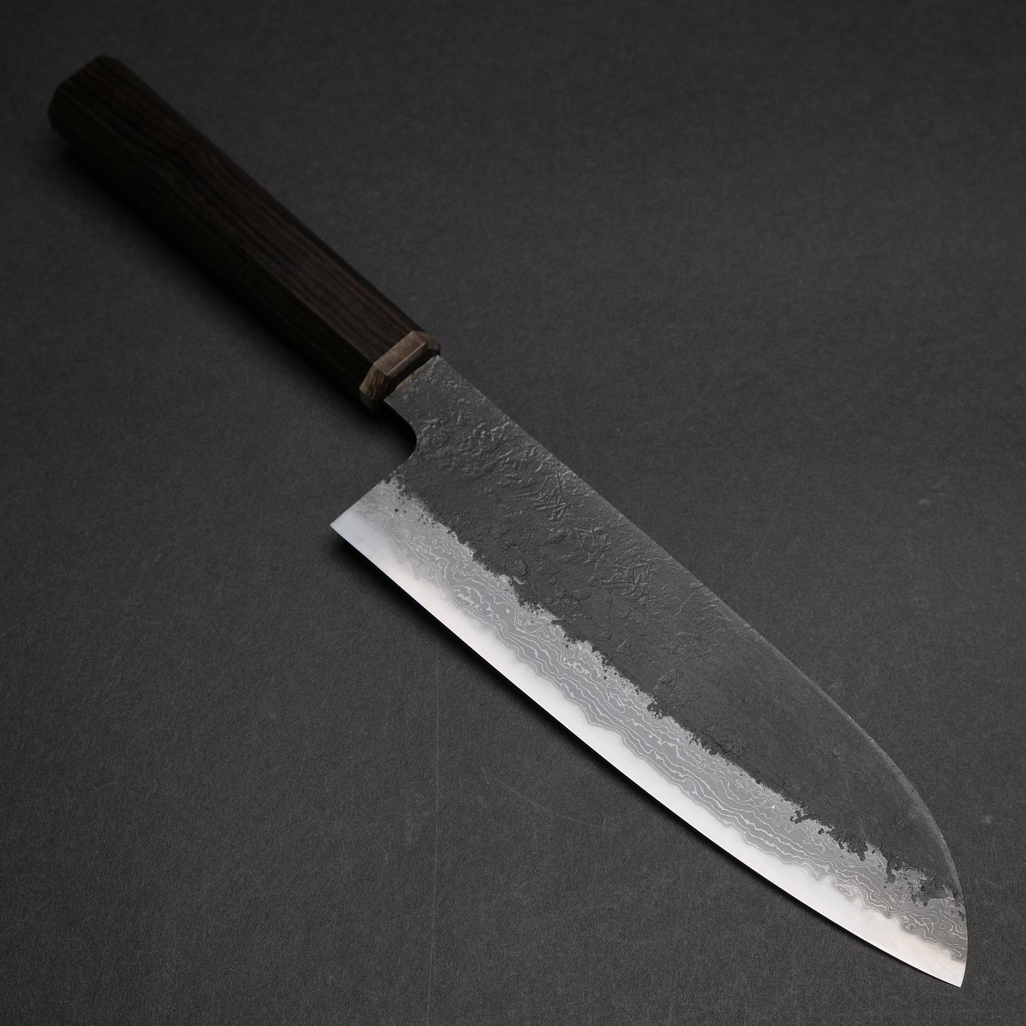 Ajikataya White #2 Nashiji Damascus Santoku 180 Ebony x Stabilizedwood Handle (#50)