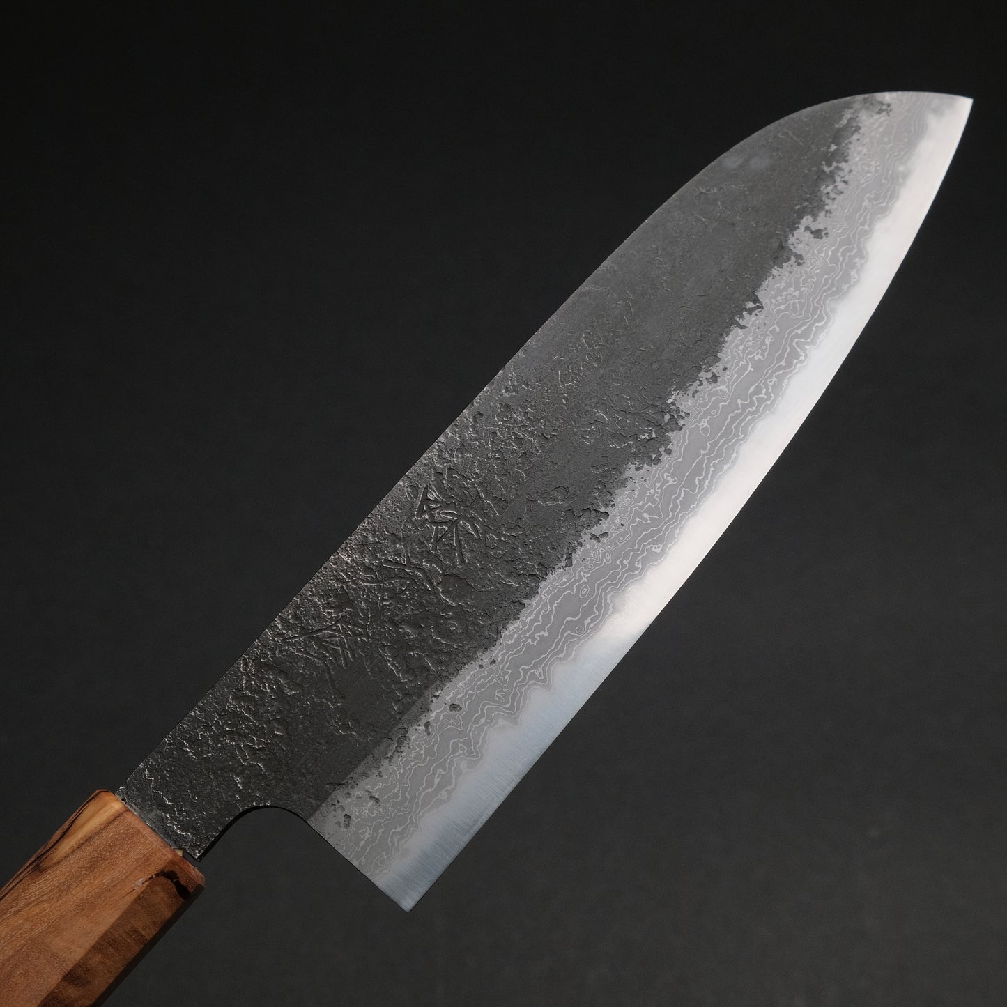 Ajikataya White #2 Nashiji Damascus Santoku 180 Olive/ Resin Handle (#49)