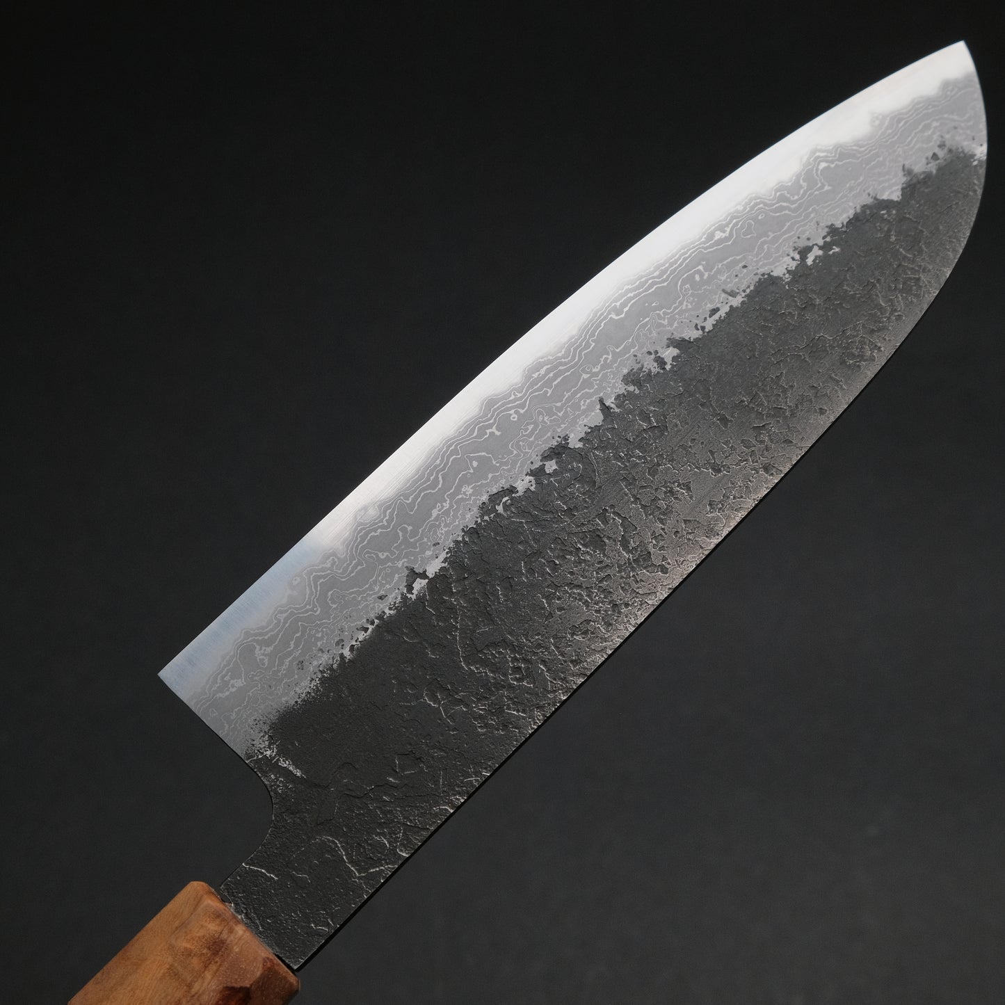 Ajikataya White #2 Nashiji Damascus Santoku 180 Olive/ Resin Handle (#49)