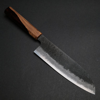 Ajikataya White #2 Nashiji Damascus Santoku 180 Olive/ Resin Handle (#49)