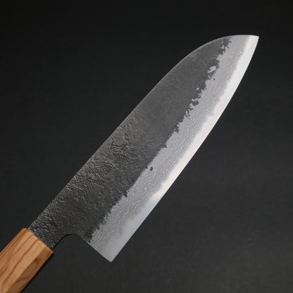 Ajikataya White #2 Nashiji Damascus Santoku 180 Olive/ Resin Handle (#49)