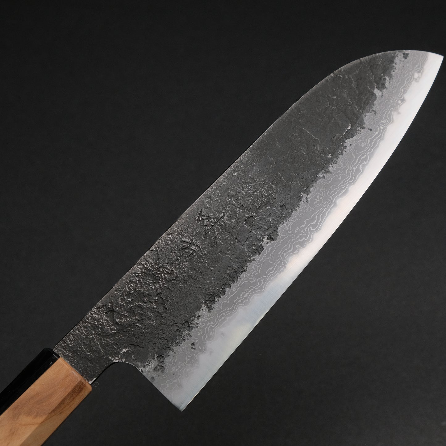 Ajikataya White #2 Nashiji Damascus Santoku 180 Olive/ Resin Handle (#49)