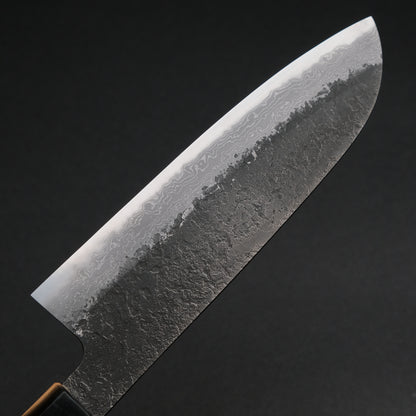 Ajikataya White #2 Nashiji Damascus Santoku 180 Olive/ Resin Handle (#49)