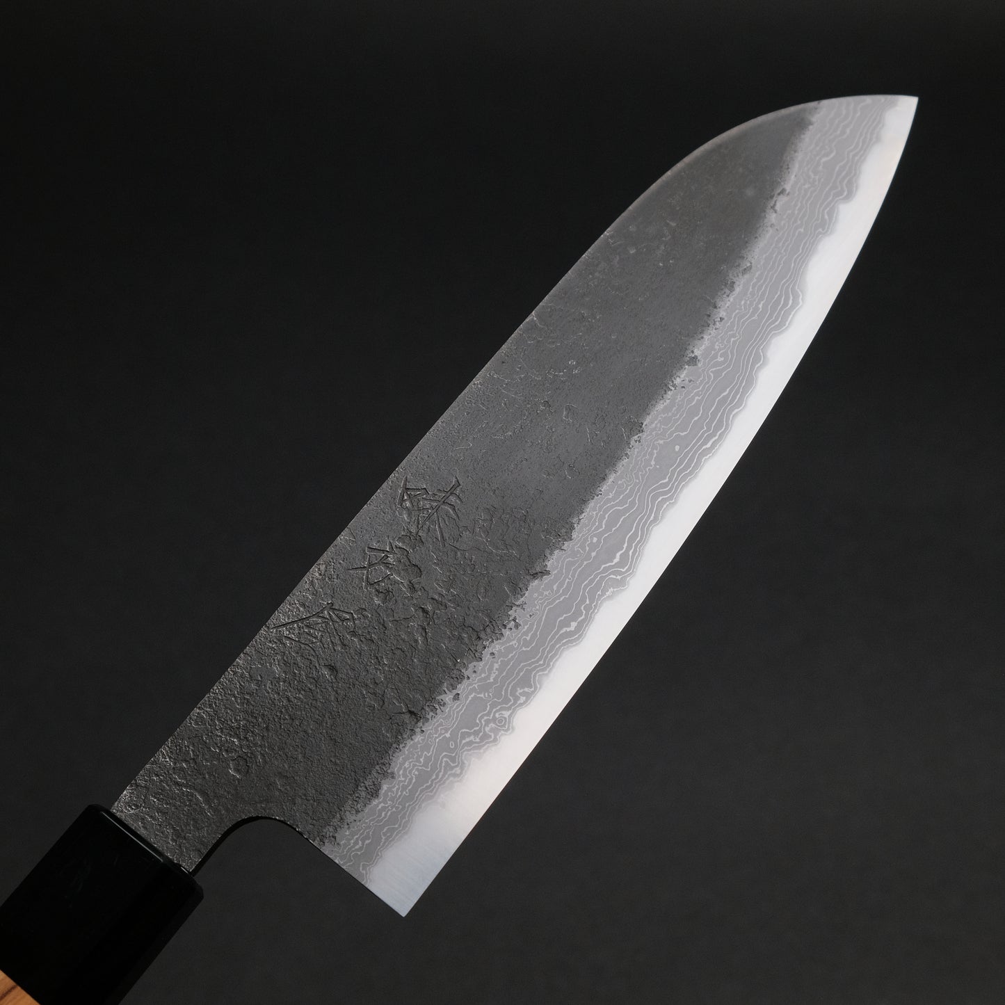 Ajikataya White #2 Nashiji Damascus Santoku 180 Olive x Buffalo Horn Handle (#51)