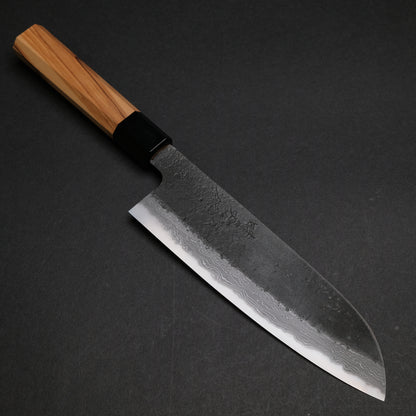 Ajikataya White #2 Nashiji Damascus Santoku 180 Olive x Buffalo Horn Handle (#51)