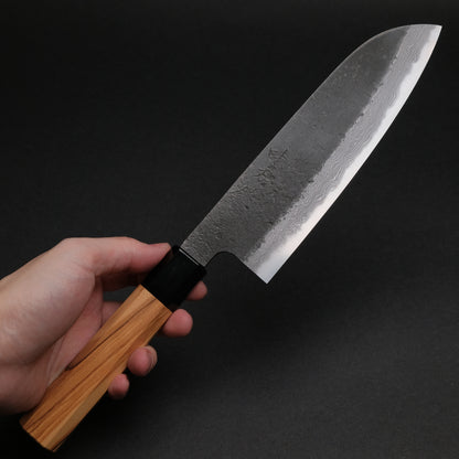 Ajikataya White #2 Nashiji Damascus Santoku 180 Olive x Buffalo Horn Handle (#51)